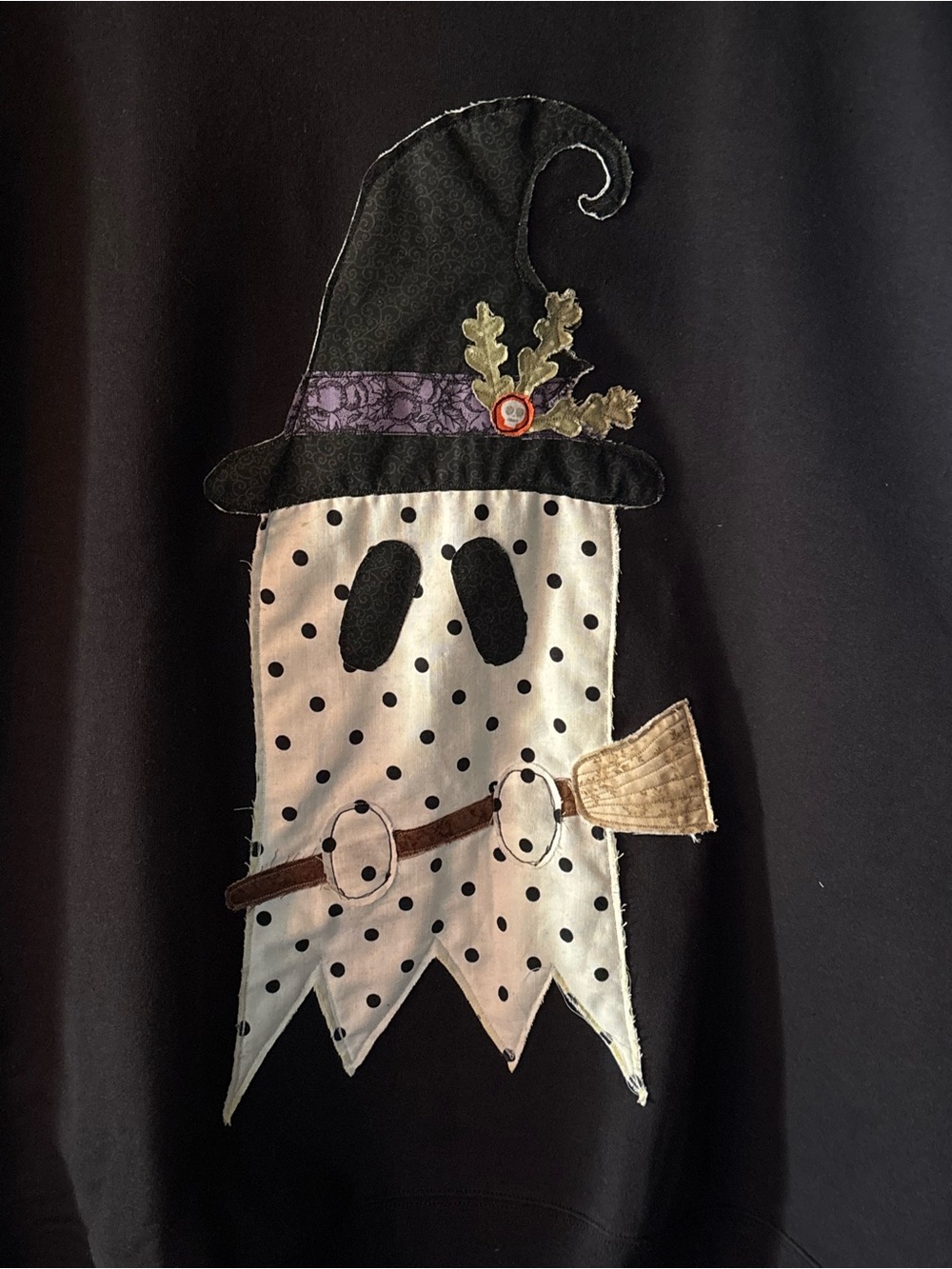 Black Crewneck Sweater with Polka Dot Ghost Applique